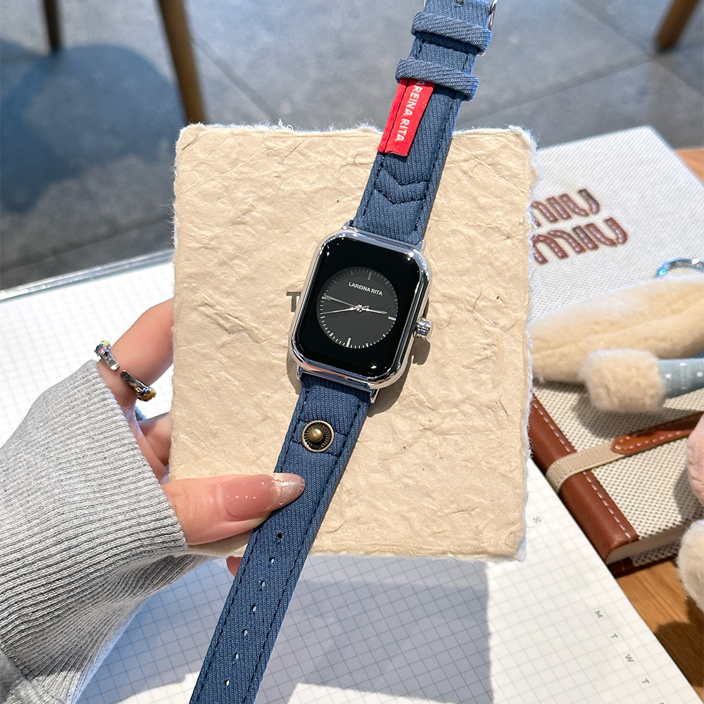 Canvas Strap Watch - Neue stilvolle quadratische Uhr mit Denim-Canvas-Armband,