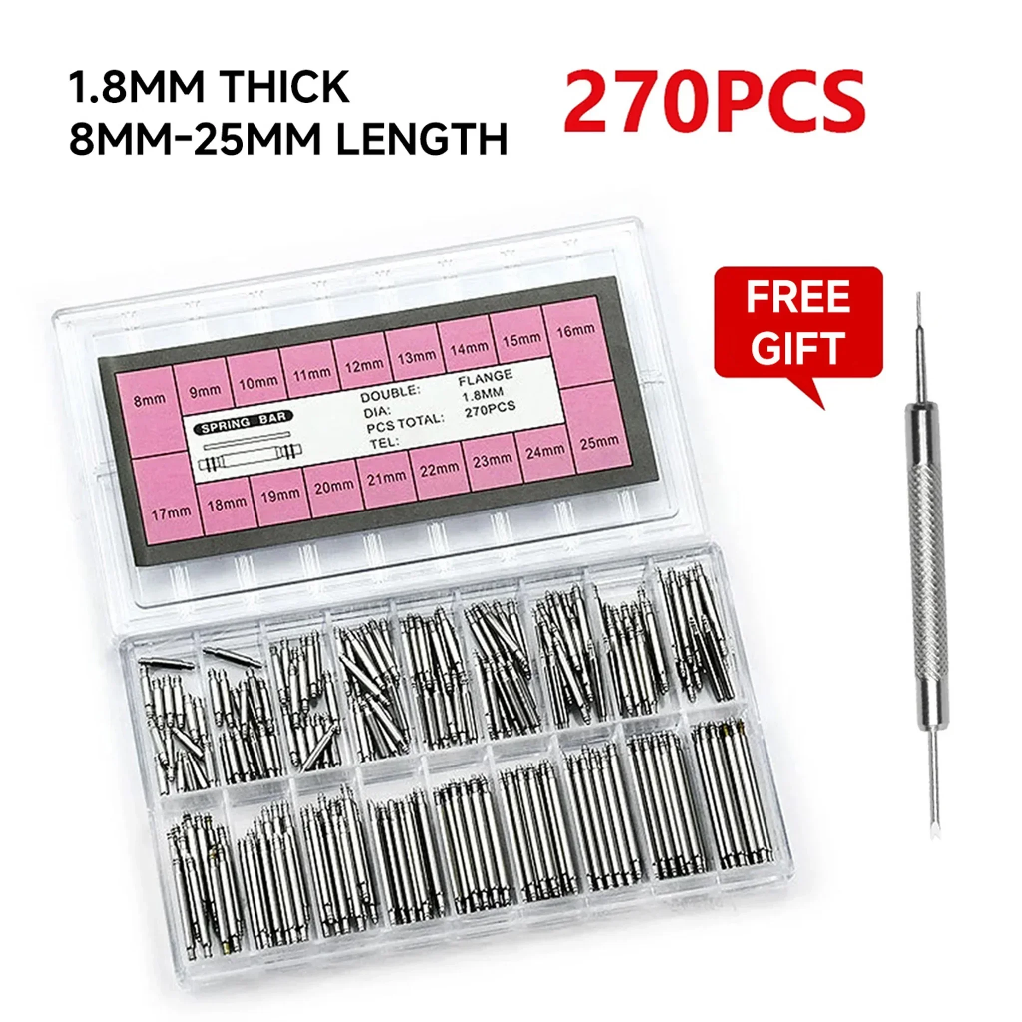 Spring Bar Tool Set - 270 teile/satz Edelstahl Federstege Durchmesser 1,5mm/1,8mm