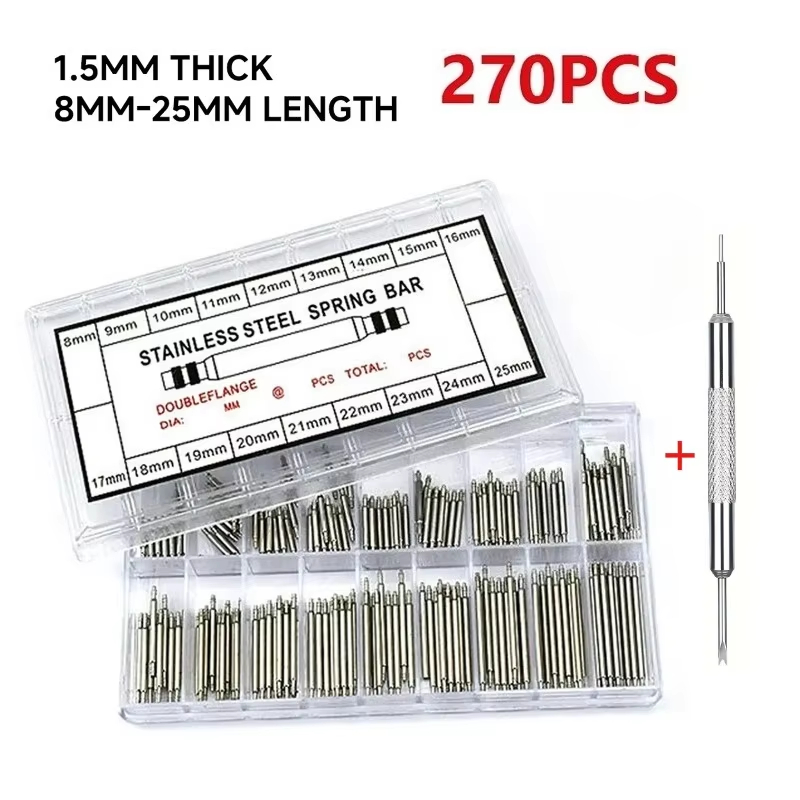 Spring Bar Tool Set - 270-teiliges Edelstahl-Federsteg-Set, Durchmesser 1,5 mm, Länge