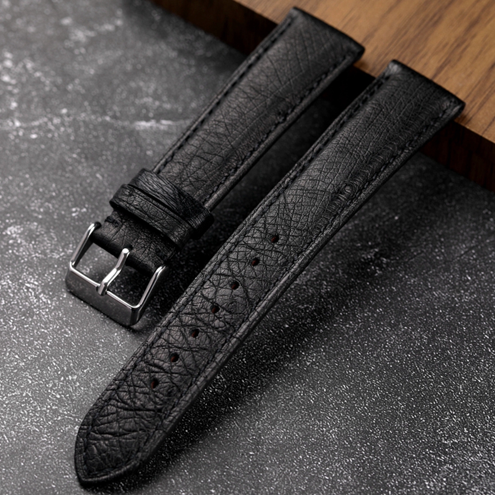Nato Strap Nylon - Handgefertigtes südafrikanisches Straußenleder, schwarzes Armband, 18,