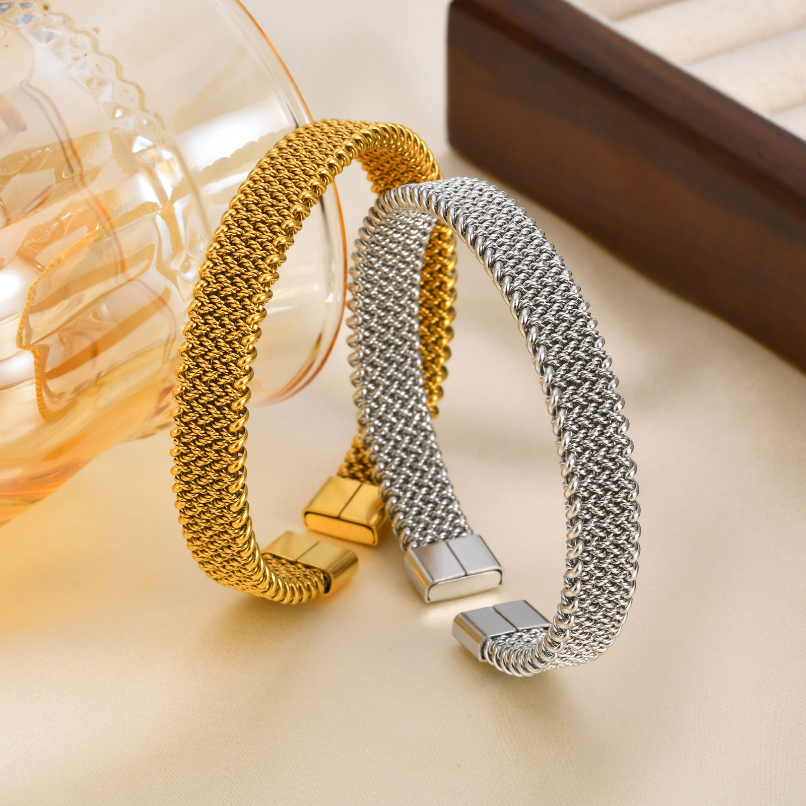 Mesh Strap Metal - 10 mm geflochtenes Stretch-Armband, offenes Armband,