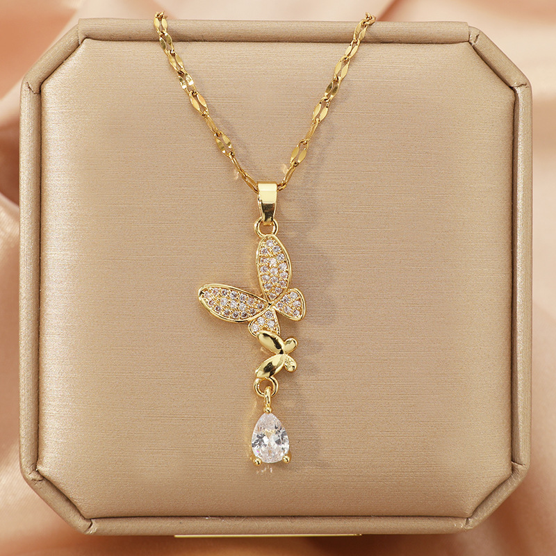 Butterfly Clasp Deployant - Schmetterling-Halskette aus Titanstahl mit Vollbesatz aus