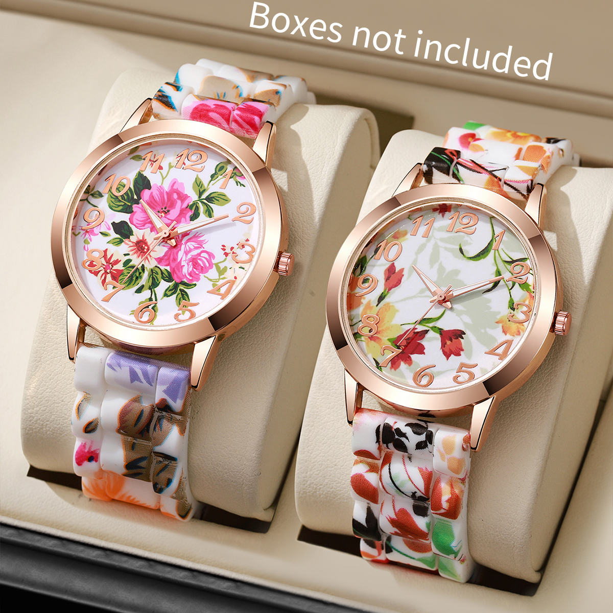 Silicone Band Women - 2/3/4/5PCS Mode Blumen Gedruckt Frauen Uhren