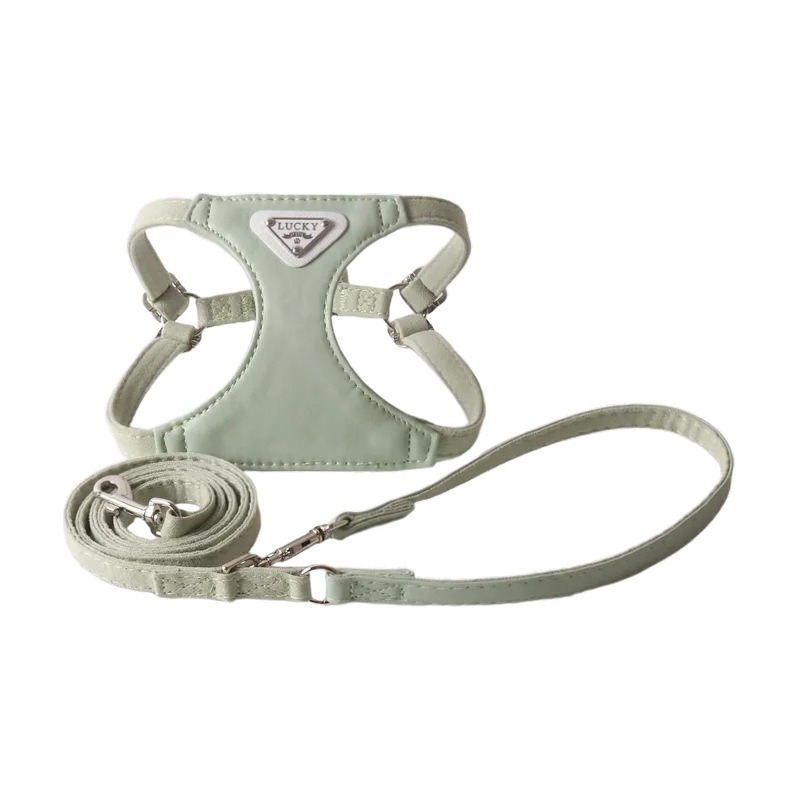 Leather Strap Quick Release - Macaron Brustgeschirr, PU-Weste-Stil, Hundegeschirr, Doppelkopf-Leine-Set für