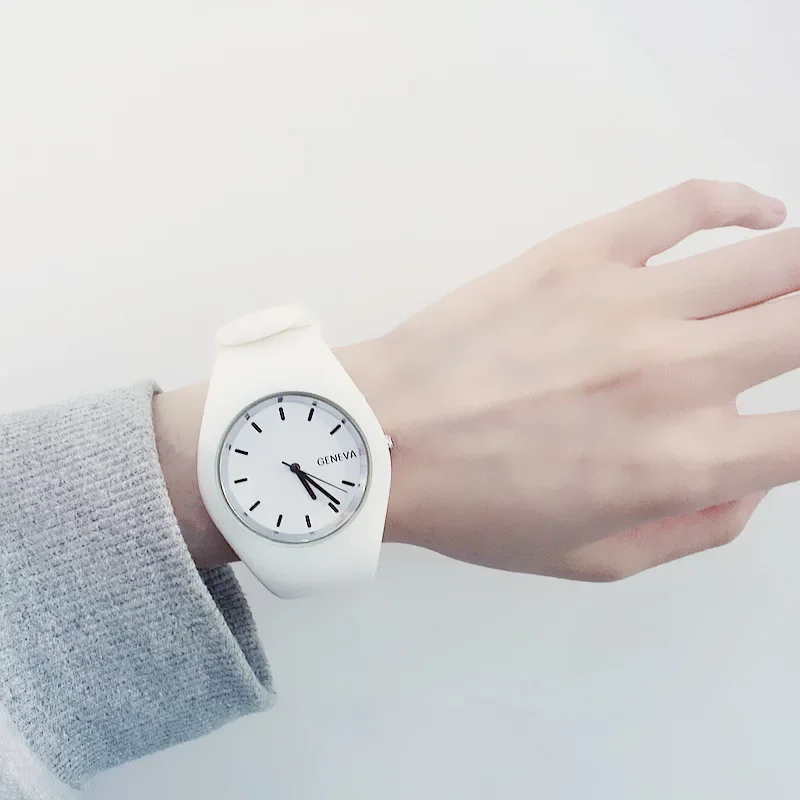 Silicone Band Women - Männer uhr Frauen Creme Farbe Ultra-dünne