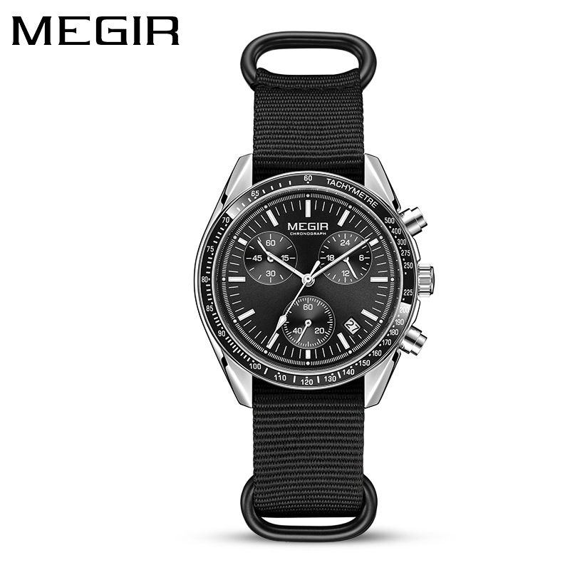 Canvas Strap Watch - MEGIR 2247 Herren-Luxus-Quarzuhr, Leinwand, Webarmband, Chronograph,