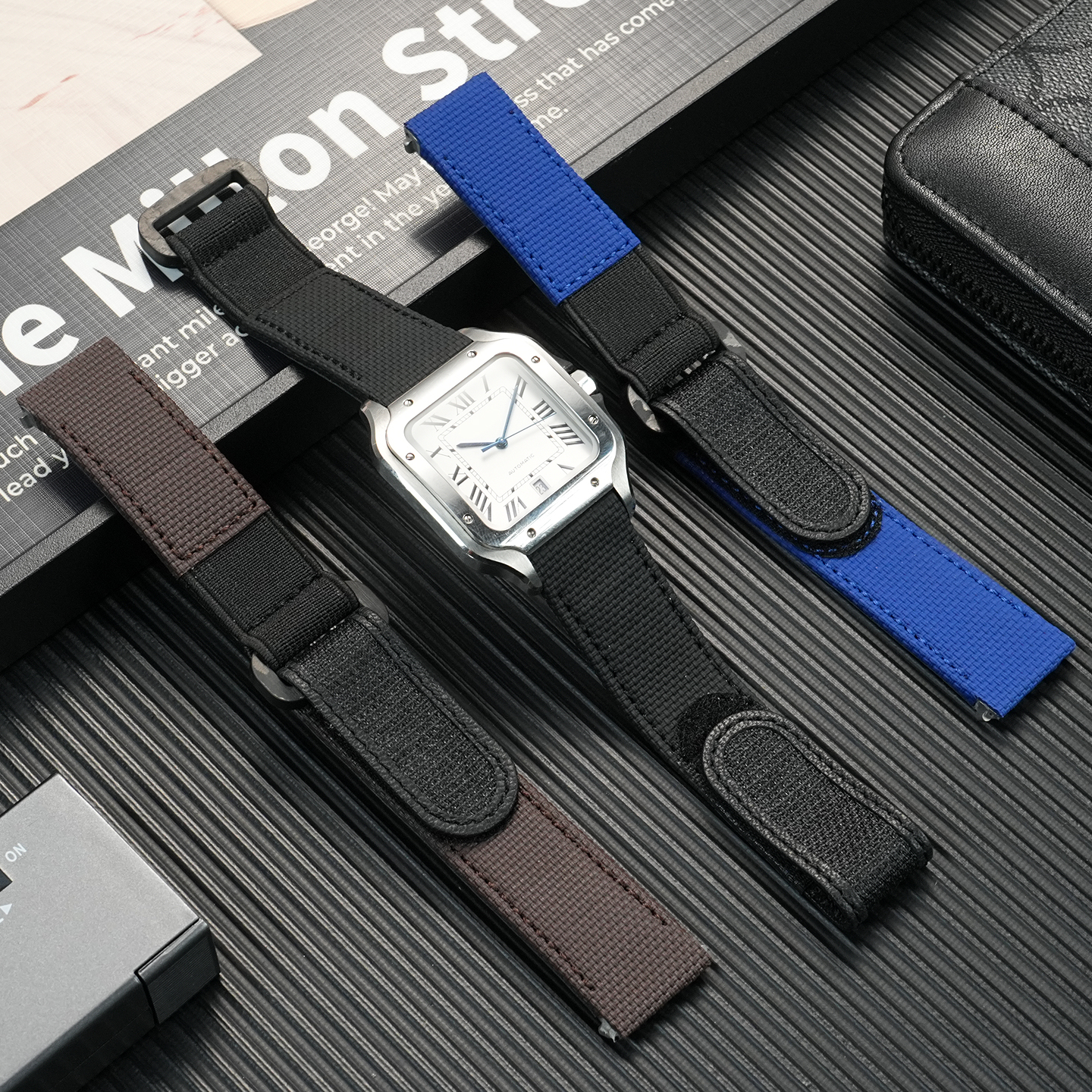 Leather Strap Quick Release - Für Cartier wasserdichtes Schnellverschluss-Fluorkautschuk-Uhrenarmband mit Santos