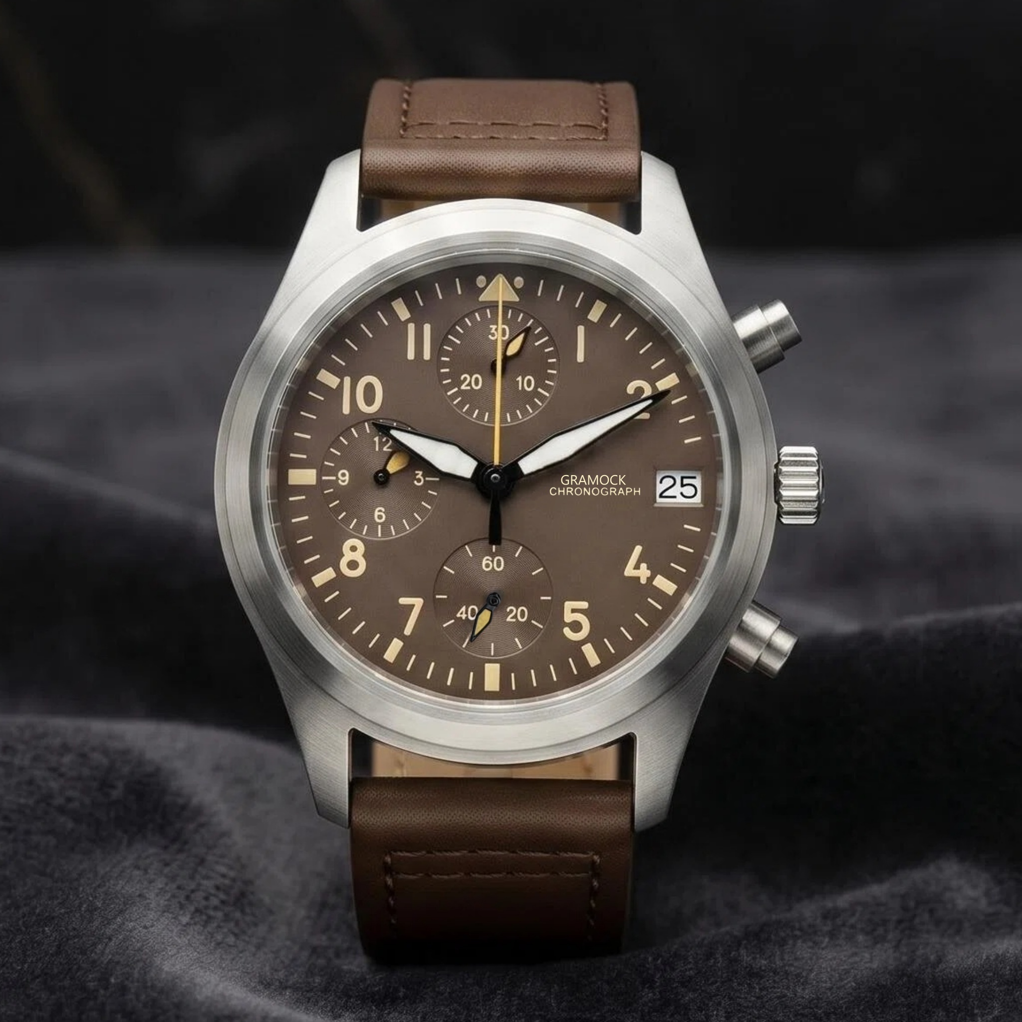 Leather Watch Band Men - Herrenuhr, 38 mm, Stahl, Vintage-Pilotenuhr, VK67,