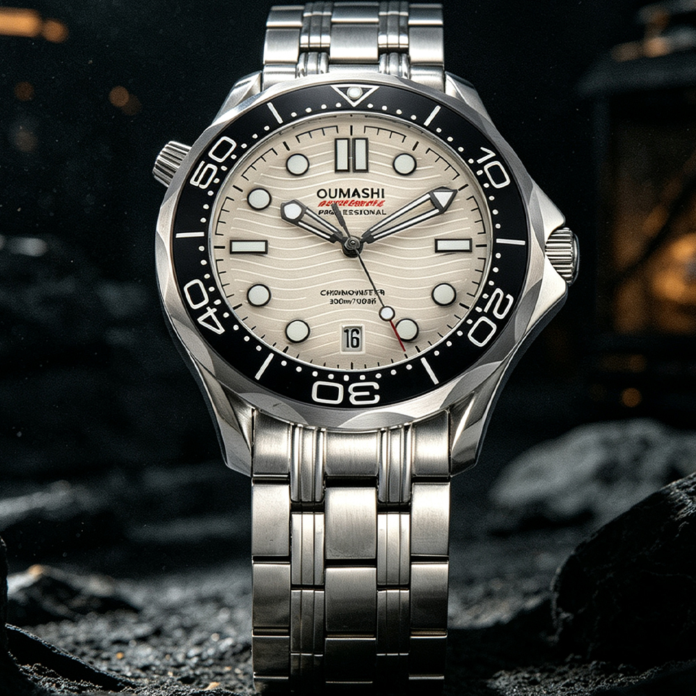 Stainless Bracelet Diver - 42 mm Herrenuhr mit leuchtendem Zifferblatt,