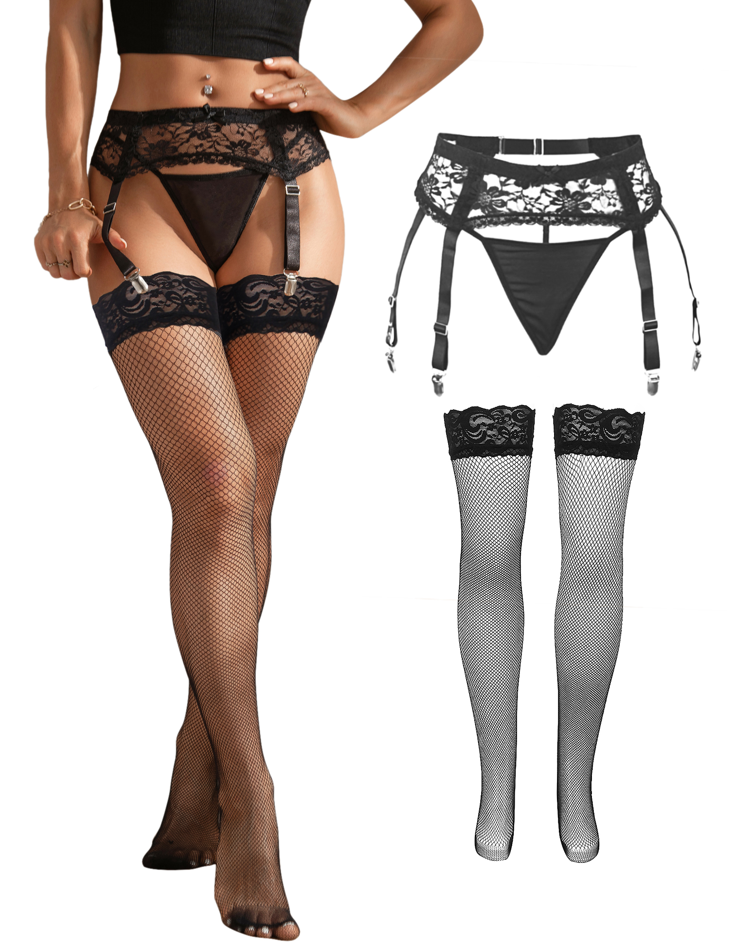 Mesh Strap Metal - Comeondear Damen-Strumpfgürtel mit floraler Spitze, Damenhöschen,