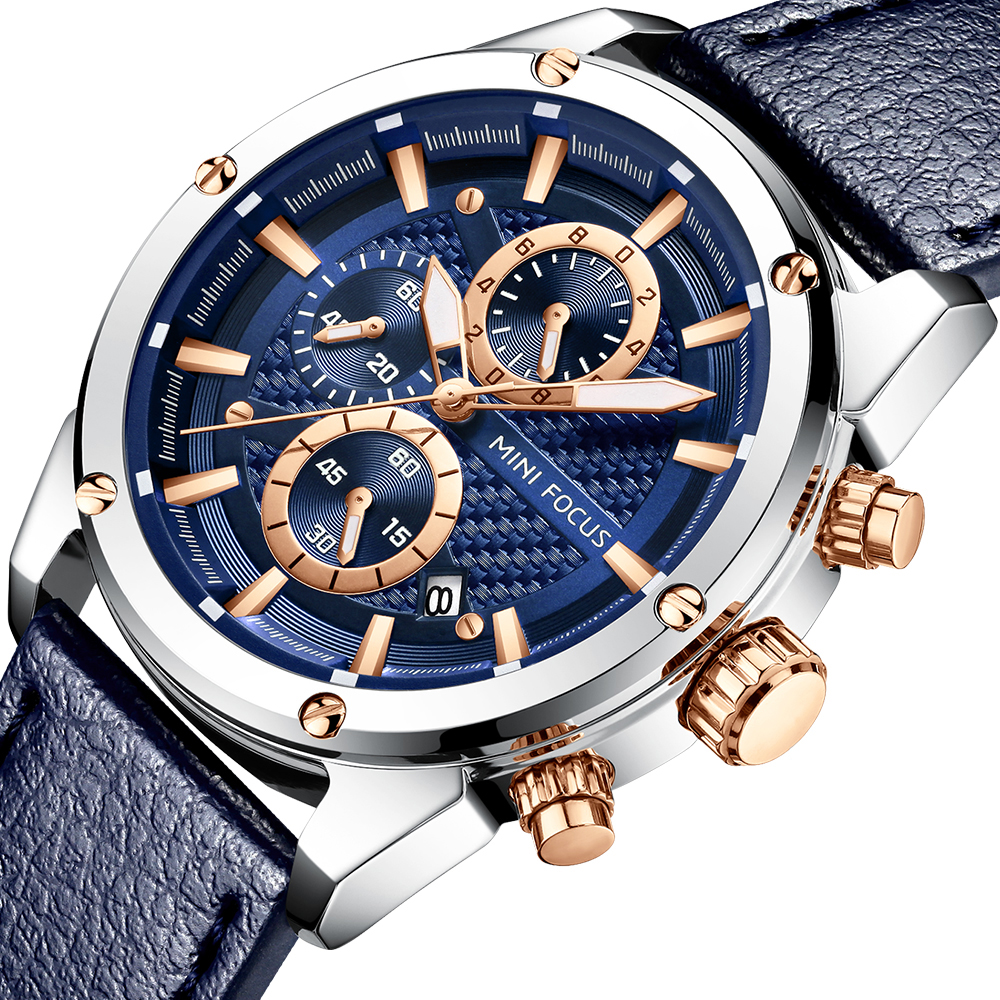 Leather Watch Band Men - MINI FOCUS Business Quarzuhren für Herren,