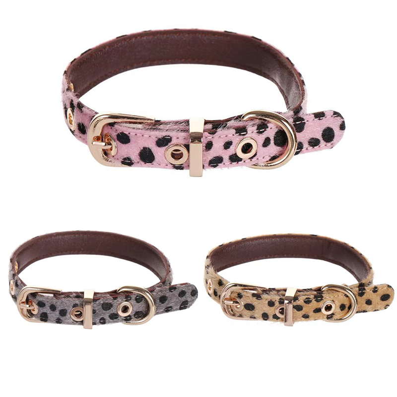 Leather Strap Quick Release - Kleines Hundehalsband mit Leopardenmuster und weichem