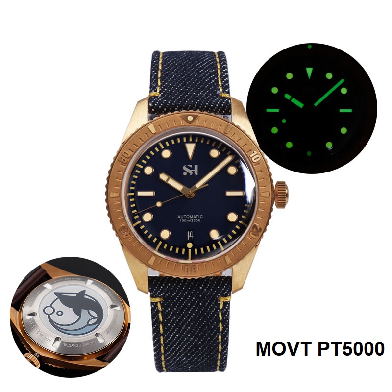 Canvas Strap Watch - 42mm Bronze Herren uhr mechanische Handwind