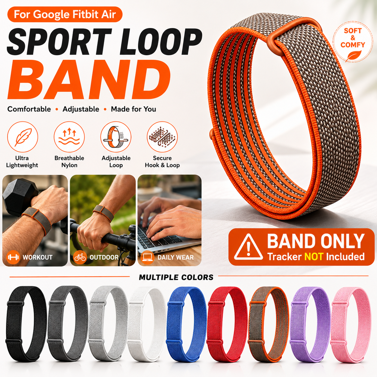 Sport Loop Velcro - Verstellbares Schlaufenband für Google Fitbit Air