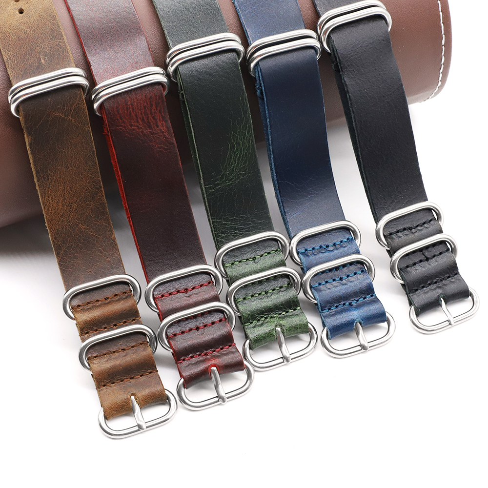 Nato Strap Nylon - Echtes Leder Uhrenarmband 18mm 20mm 22mm