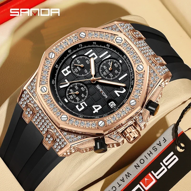 Rubber Strap Diver - SANDA 7026 Herren-Quarzuhr Mode Freizeit Diamant