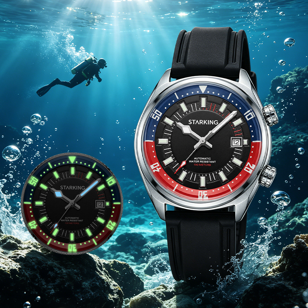 Rubber Strap Diver - STARKING Herren Automatik-Taucheruhr 8215 Leuchtende Mechanische