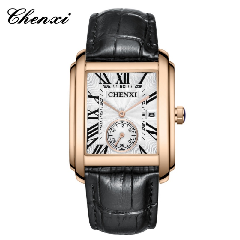 Leather Watch Band Men - CHENXI 8216 Mode Klassische Quadratische Braune