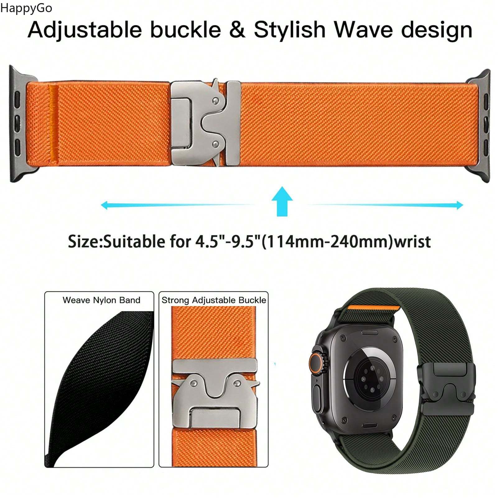 Parachute Strap Elastic - Breites, dehnbares Nylon-Armband mit Fallschirmschnalle, elastische