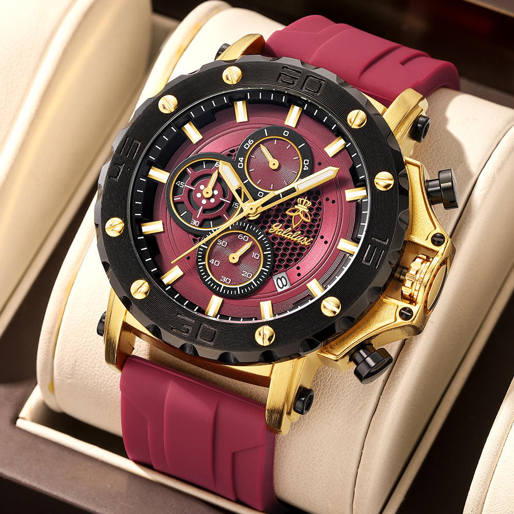 Leather Watch Band Men - YaLaLuSi Herren-Chronographenuhr mit großem Zifferblatt, zweifarbig,