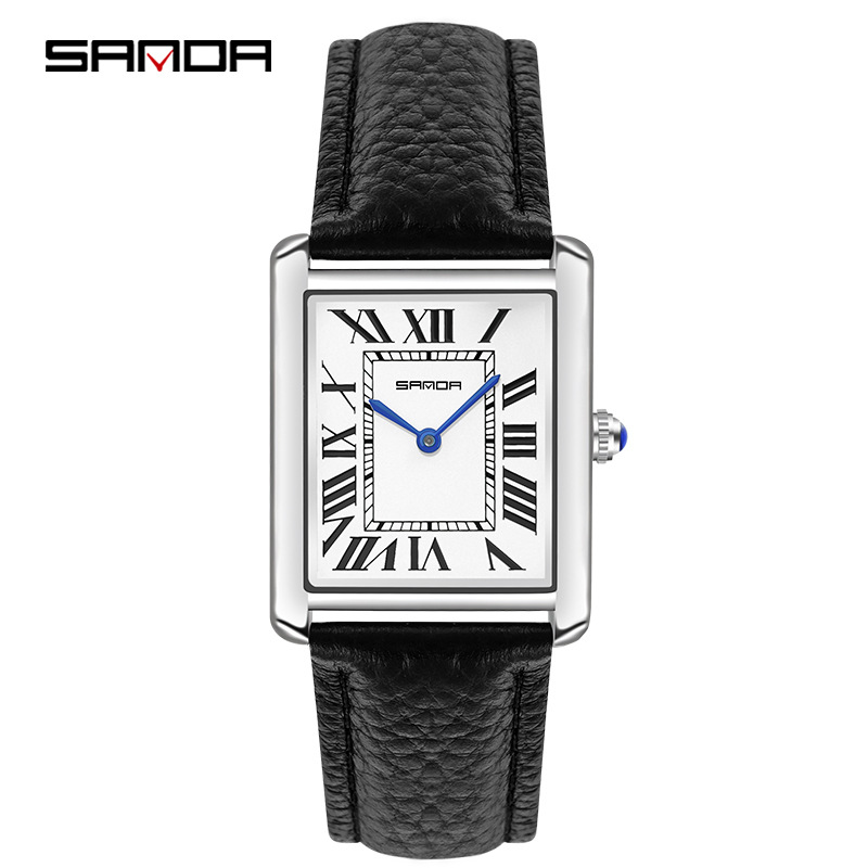 Leather Watch Band Men - Sanda rechteckige Armbanduhren Frauen Mann unsex