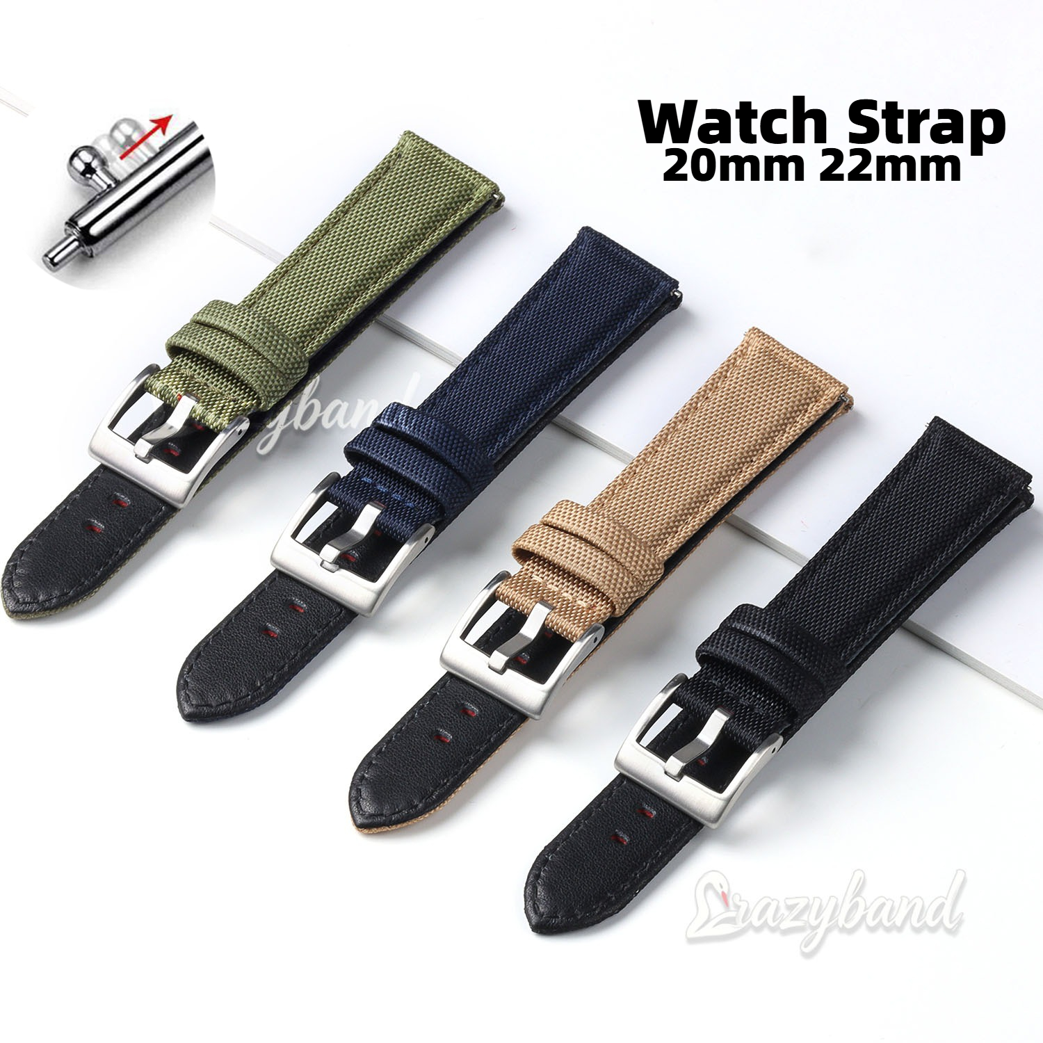 Canvas Strap Watch - 20 mm 22 mm Canvas-Leder-Gewebe-Nylon-Uhrenarmband mit