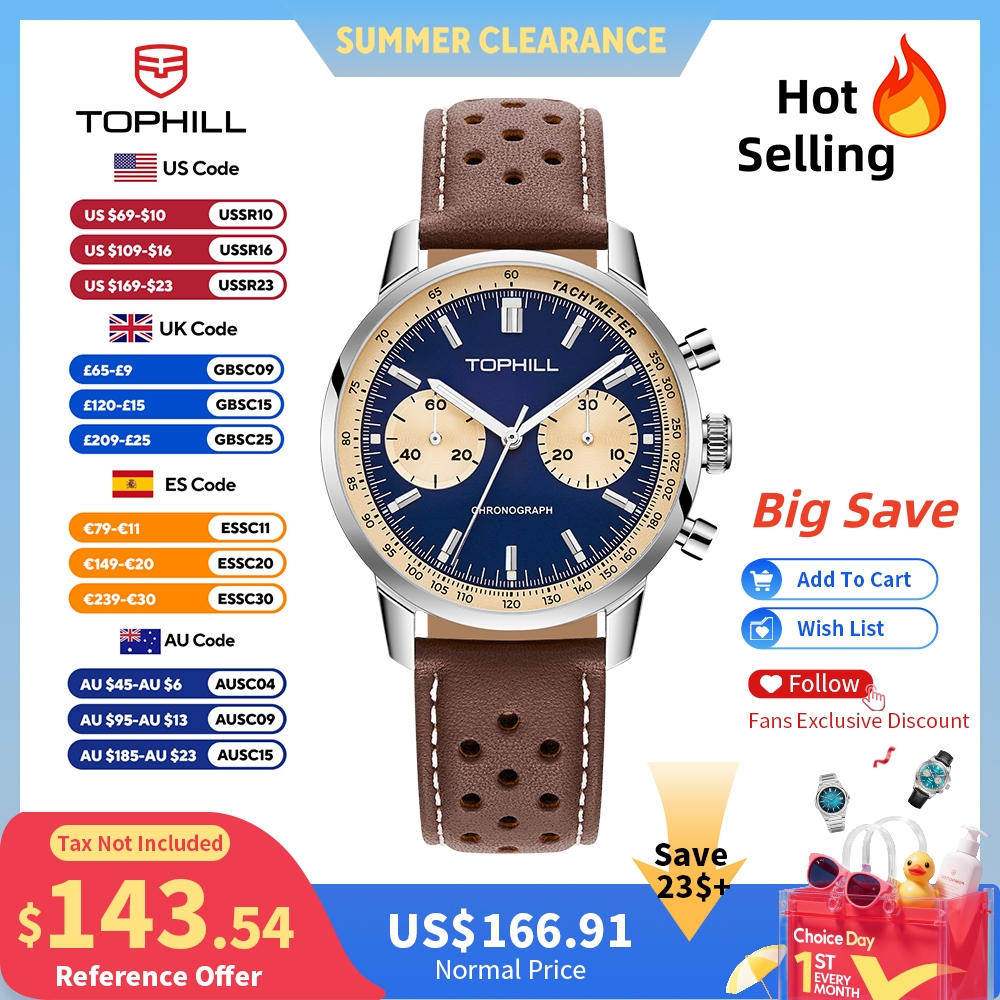 Tropic Strap Vintage - TOPHILL Vintage Racing Chronograph Herren-Mechanikuhr ST1901