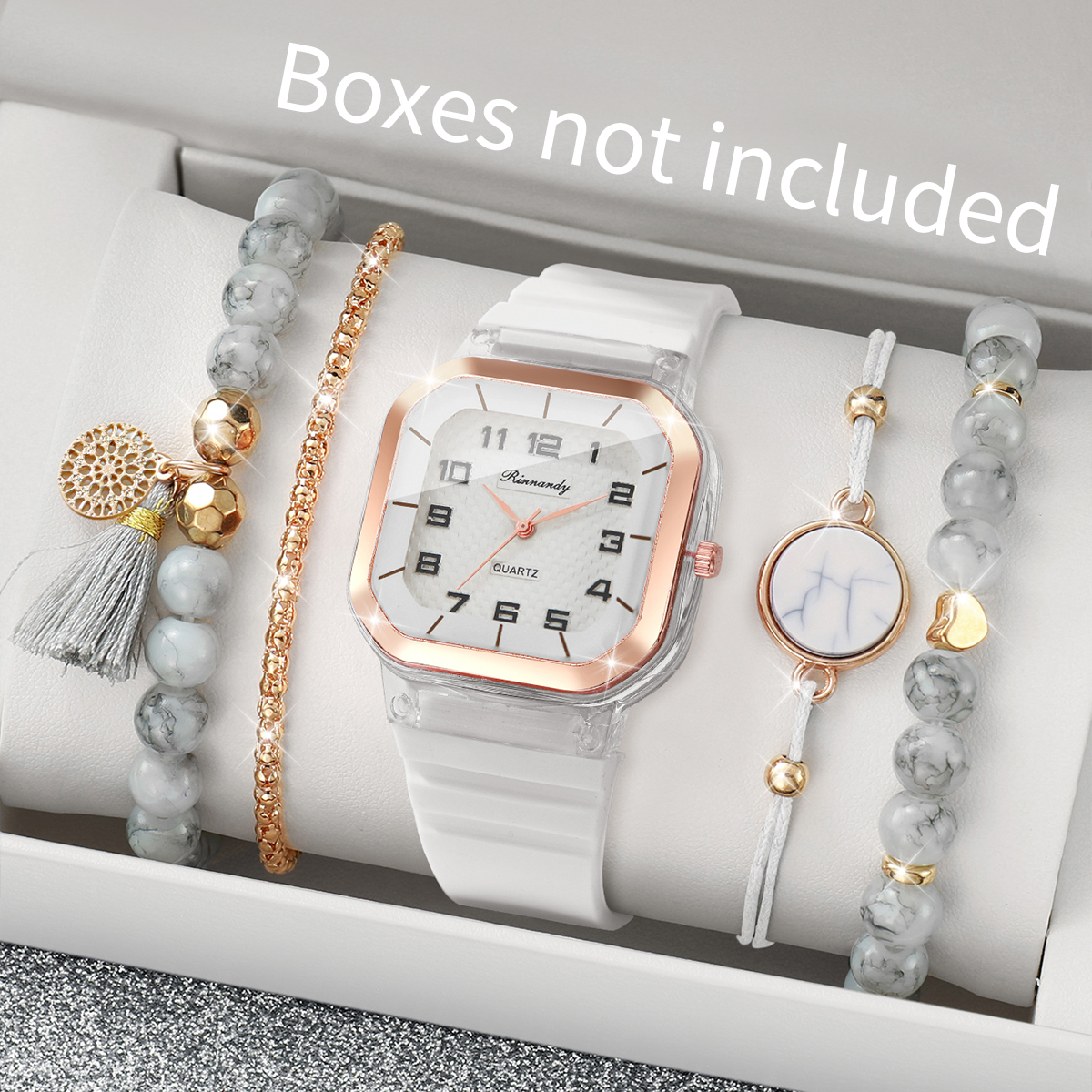 5-teiliges Modisches Damen-Uhr – Silicone Band Women Bewertung und Preis