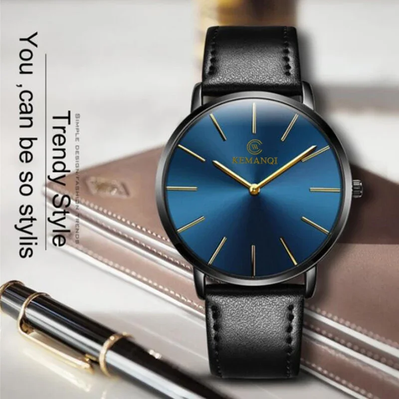 Modische Ultraflache Herren-Qu – Leather Watch Band Men Bewertung und Preis