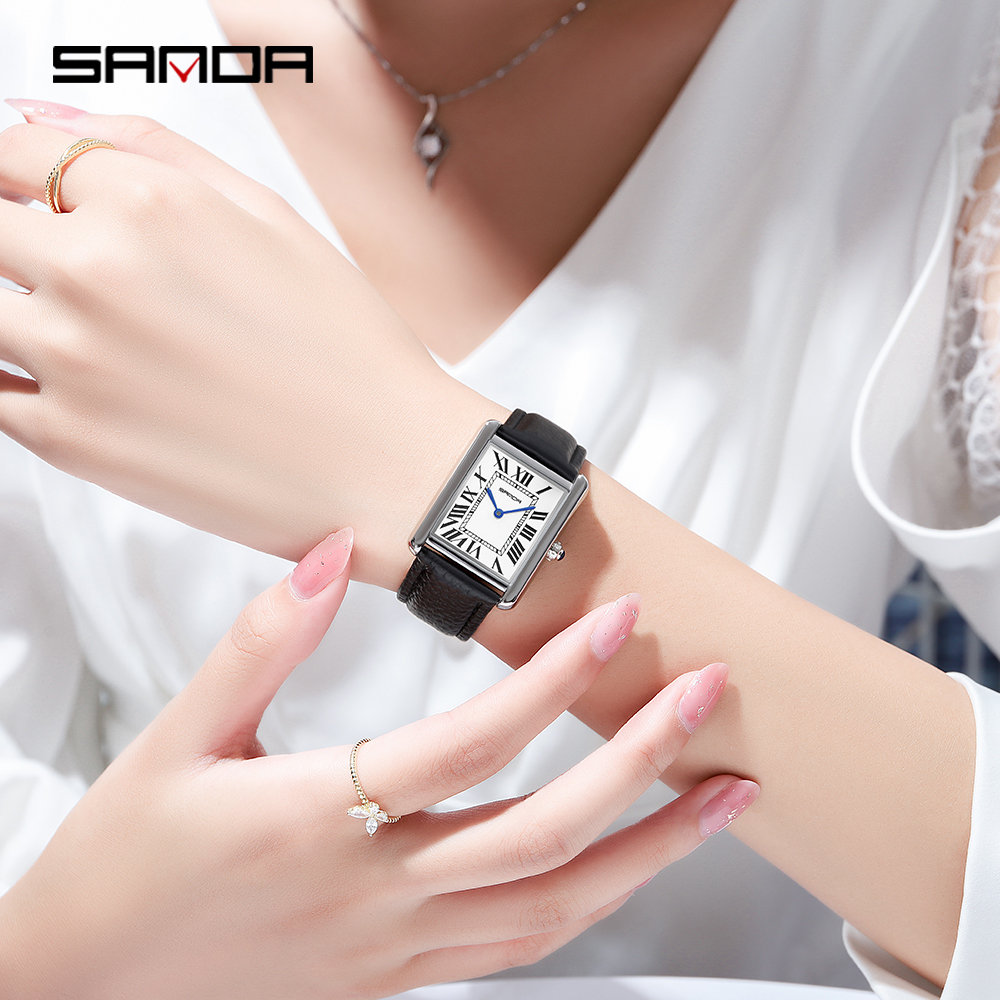 Sanda rechteckige Armbanduhren – Leather Watch Band Men Bewertung und Preis