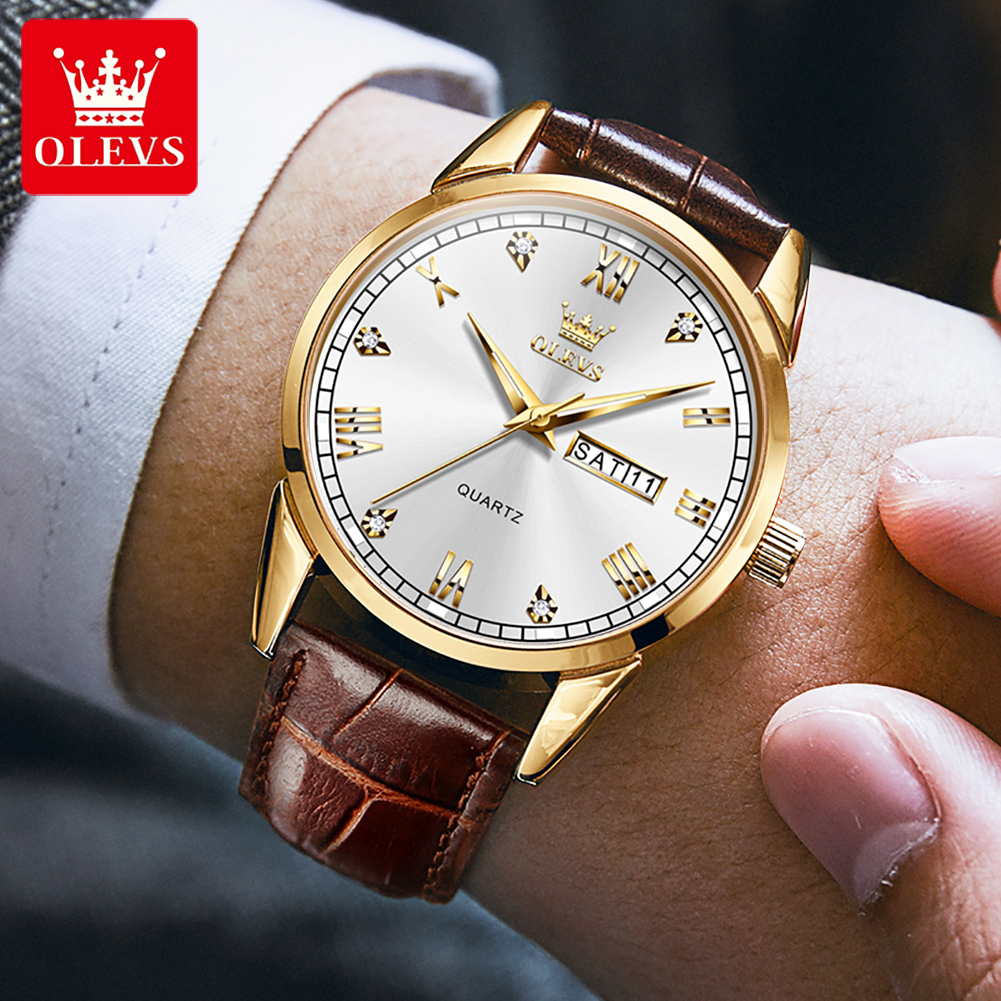 OLEVS 6896 Top-Marke Herren-Qu – Leather Watch Band Men Bewertung und Preis