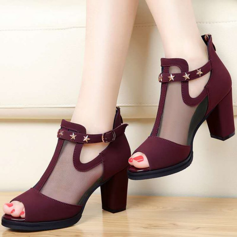 Mesh Peep Toe Blockabsatz Dame – Mesh Strap Metal Bewertung und Preis