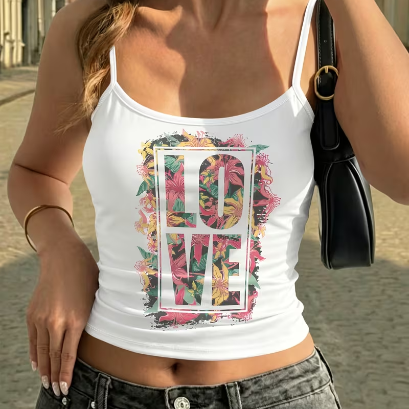 Damen Y2K Blumen-LOVE-Print To – Tropic Strap Vintage Bewertung und Preis