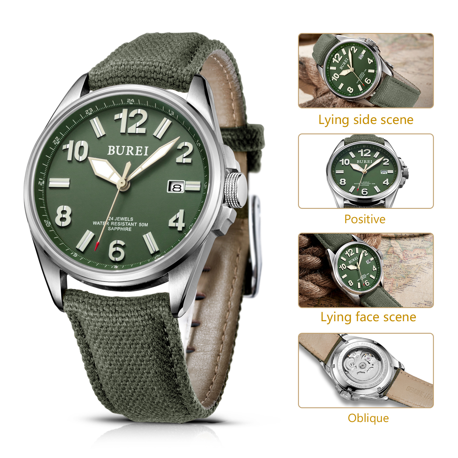 NH35 BUREI Luxus Marke Männer  – Canvas Strap Watch Bewertung und Preis